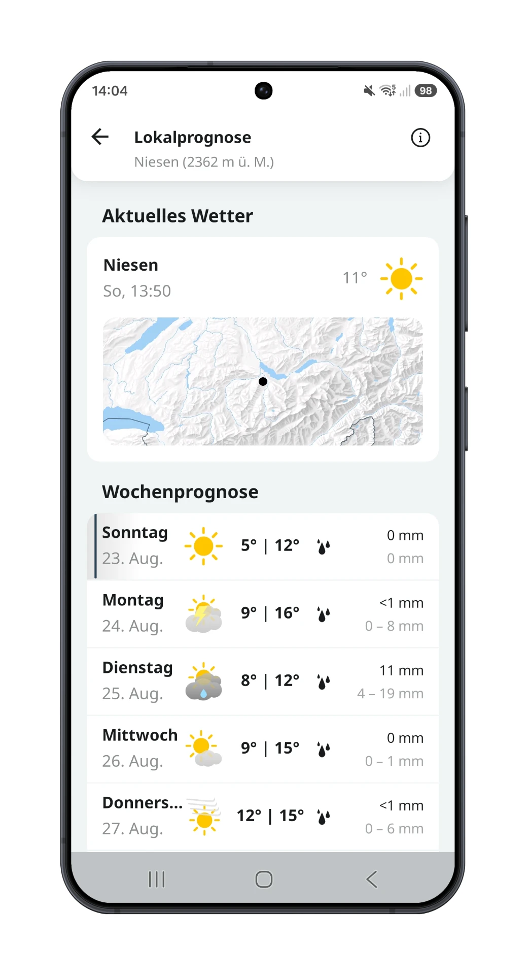 MeteoSwiss App – Screenshot